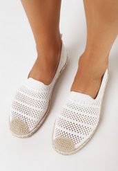 Białe Espadryle z Ażurowej Siateczki Ozdobione Plecionką Lanivesa. Białe espadryle damskie Born2be, na lato, w ażurowe wzory, bez obcasa, bez zapięcia. Za 44.99 zł.