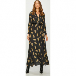 Answear - Sukienka. Brązowe sukienki damskie ANSWEAR, w paski, z materiału, casualowe, z długim rękawem. Za 219.90 zł.