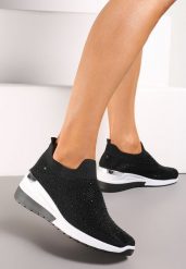 Czarne Wsuwane Sneakersy z Cyrkoniami na Koturnie Tireva. Czarne obuwie sportowe damskie Renee, bez wzorów. Za 59.99 zł.