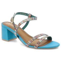 Sandały damskie Maciejka, skórzane licowe na klocku zapinane sprzączką, niebieskie, 06958-06-00-0. Niebieskie sandały damskie Maciejka, z aplikacjami, bez obcasa, na obcasie, bez zapięcia. Za 319.00 zł.