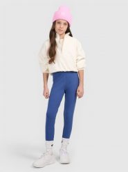 4F Legginsy dzianinowe dziewczęce - granatowe 134 (8-9 lat). Niebieskie legginsy dla dziewczynek 4f, bez wzorów, z bawełny. Za 49.99 zł.