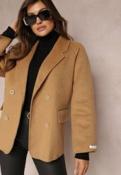 Beżowa Marynarka Wełniana o Dwurzędowym Fasonie Hand Made Dellia. Brązowe żakiety damskie Renee, m, bez wzorów, z wełny, eleganckie. Za 279.99 zł.