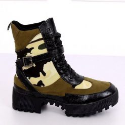 Zielone Botki miltarne moro GLV003 Olive. Zielone botki damskie ButyModne, z materiału, bez obcasa, na obcasie, bez zapięcia. W wyprzedaży za 219.00 zł.