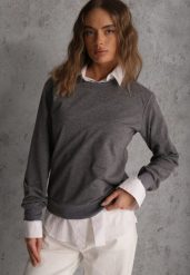 Ciemnoszara Casualowa Bluza z Bawełną Akko. Szare bluzy damskie Renee, l, bez wzorów, z bawełny, bez kaptura. Za 44.99 zł.