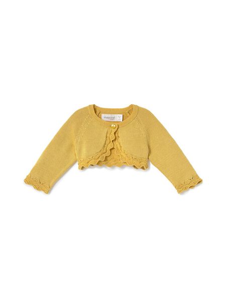 Mayoral Bolerko 318 Żółty Regular Fit. Żółte swetry dla dziewczynek Mayoral, bez wzorów, z bawełny, bez kołnierzyka, bez ramiączek, bez kaptura. Za 65.99 zł.