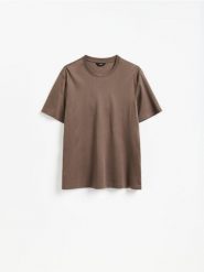 T-shirt regular z bawełny merceryzowanej - oliwkowy. Zielone t-shirty męskie Reserved, l, bez wzorów, z bawełny, bez kołnierzyka. Za 99.99 zł.