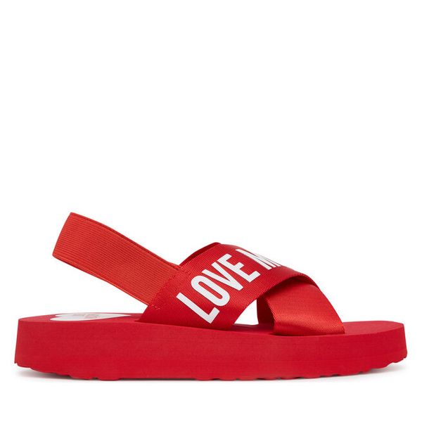Sandały LOVE MOSCHINO. Czerwone sandały damskie Love Moschino, bez wzorów, bez obcasa, na płaskiej podeszwie, bez zapięcia. Za 609.99 zł.