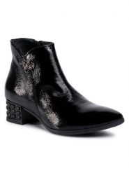 Lasocki Botki 6285-01 Czarny. Czarne botki damskie Lasocki, z lakierowanej skóry, bez obcasa, na słupku, bez zapięcia. Za 134.99 zł.