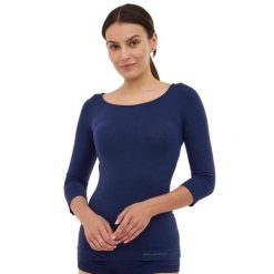 Koszulka damska rękaw 3/4 z wełną Brubeck COMFORT MERINO. Niebieskie t-shirty damskie Brubeck, bez wzorów, z elastanu, bez kołnierzyka. Za 219.99 zł.