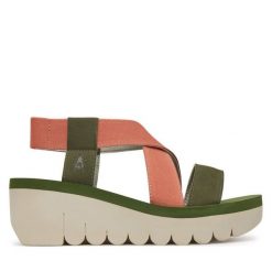 Sandały Fly London. Pomarańczowe sandały damskie Fly London, bez wzorów, bez obcasa, na koturnie, bez zapięcia. Za 309.99 zł.
