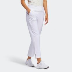 Spodnie do golfa damskie ADIDAS. Niebieskie spodnie materiałowe damskie Adidas, s, bez wzorów, z materiału, z podwyższonym stanem. Za 309.99 zł.