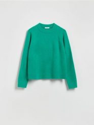 Sweter z domieszką wełny - jasnozielony. Zielone swetry damskie Reserved, l, bez wzorów, z dzianiny, bez kołnierzyka, bez ramiączek, bez kaptura. Za 109.99 zł.