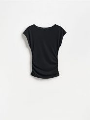 T-shirt z modalem - czarny. Czarne t-shirty damskie Reserved, l, bez wzorów, z dzianiny, bez kołnierzyka. Za 69.99 zł.