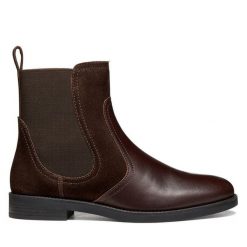 Sztyblety Geox. Brązowe botki damskie Geox, bez obcasa, na płaskiej podeszwie, bez zapięcia. Za 549.99 zł.