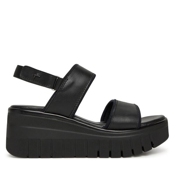 Sandały Tamaris. Czarne sandały damskie Tamaris, bez wzorów, bez obcasa, na koturnie, bez zapięcia. Za 249.99 zł.