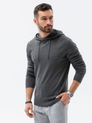 Sweter męski z kapturem - szary melanż V1 - Rozmiar: L. Szare swetry przez głowę męskie Ombre Clothing, l, bez wzorów, z bawełny, bez kołnierzyka. W wyprzedaży za 39.99 zł.