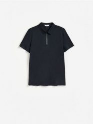 Koszulka polo slim - granatowy. Niebieskie koszulki polo męskie Reserved, l, bez wzorów, z dzianiny, bez ramiączek. Za 139.99 zł.