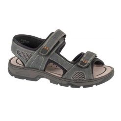 Sandały Męskie Logo Skóra Syntetyczna. Szare sandały męskie Rieker, ze skóry, bez zapięcia. Za 387.99 zł.