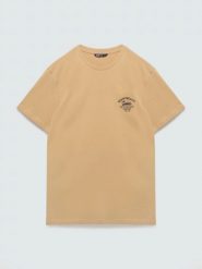 Koszulka męska z nadrukiem na piersi beżowa Forser 801. Brązowe t-shirty męskie Big Star, l, bez wzorów, z dzianiny, eleganckie, bez kołnierzyka. Za 79.99 zł.