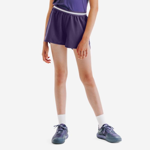Spodenki tenisowe dla dziewczynek Artengo TSH500. Fioletowe spodenki dla dziewczynek ARTENGO, bez wzorów, z materiału, sportowe. Za 25.99 zł.