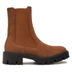 Sztyblety ONLY Shoes. Brązowe botki damskie ONLY Shoes, bez obcasa, na płaskiej podeszwie, bez zapięcia. Za 219.99 zł.