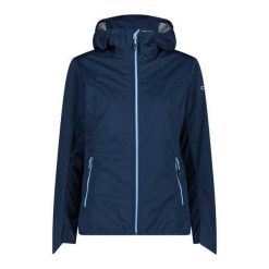 Kurtka przeciwdeszczowa damska z kapturem CMP. Niebieskie kurtki sportowe damskie CMP, bez wzorów, z kapturem, trekkingowe. Za 422.00 zł.