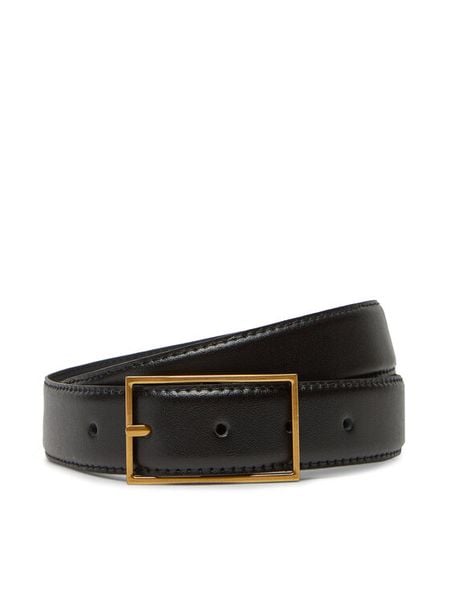 Calvin Klein Pasek Męski Classic Buckle Belt 30Mm LV04D7014G Czarny. Czarne paski damskie Calvin Klein, bez wzorów, ze skóry. Za 129.99 zł.