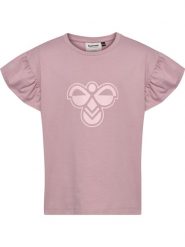 Bluzka T-shirt z falbankami dla dziewczynki Hummel. Fioletowe t-shirty i topy dla dziewczynek Hummel, bez wzorów, z bawełny, bez ramiączek. Za 144.00 zł.