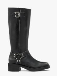 Czarne kozaki biker boots ze skóry licowej. Szare kozaki damskie Ryłko, ze skóry, bez obcasa, na obcasie. Za 699.99 zł.