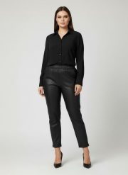 Eleganckie czarne spodnie BengaMetallic04 7/8 o kroju slim fit PLUS SIZE XXL OVERSIZE JESIEŃ. Czarne spodnie materiałowe damskie Moda Size Plus Iwanek, plus size, bez wzorów, z elastanu. Za 199.90 zł.