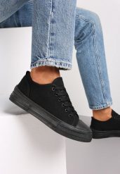 Czarne Trampki z Krótką Cholewką i Sznurowaniem Nonor. Czarne trampki i tenisówki damskie Renee, bez wzorów, casualowe, bez zapięcia. Za 34.99 zł.