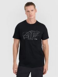4F T-shirt regular z nadrukiem męski - czarny L. Czarne koszulki sportowe męskie 4f, l, bez wzorów, z bawełny, klasyczne, bez kołnierzyka. Za 59.99 zł.