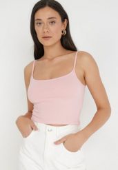Różowy Top Haidithoe. Czerwone bluzki damskie Born2be, l, bez wzorów, z bawełny, bez kołnierzyka, bez ramiączek. Za 19.99 zł.