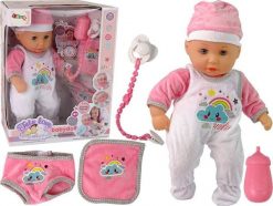 LeanToys Lalka Bobas Dźwięk Smoczek Śliniaczek Różowa Biała Piżama Chmurka. Białe śliniaki dla dzieci LEANToys, bez wzorów. Za 82.31 zł.