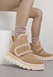 Ciemnobeżowe Śniegowce z Przeszyciami i Futerkiem Newella. Brązowe śniegowce i trapery damskie Born2be, z jeansu. Za 109.99 zł.