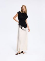 Spódnica maxi z modalem - kremowy. Białe spódnice damskie Reserved, l, bez wzorów, z dzianiny, maxi, proste. Za 159.99 zł.