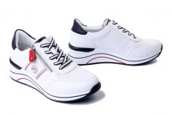 RIEKER REMONTE D0T04-81 white combination, półbuty damskie. Białe półbuty damskie Rieker Remonte, bez wzorów, ze skóry, bez obcasa, na koturnie, bez zapięcia. Za 293.93 zł.