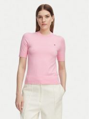 Tommy Hilfiger Sweter WW0WW49705 Różowy jasny Slim Fit. Czerwone swetry damskie Tommy Hilfiger, xs, bez wzorów, z bawełny, bez kołnierzyka, bez ramiączek, bez kaptura. Za 369.99 zł.