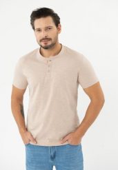 T-shirt z stójką TM-LAB. Brązowe t-shirty męskie Volcano, l, bez wzorów, z bawełny, klasyczne, bez kołnierzyka. Za 79.99 zł.