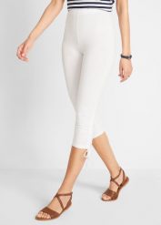 Legginsy rybaczki z marszczeniem (2 pary). Białe legginsy damskie bonprix, bez wzorów. Za 79.99 zł.
