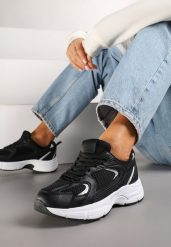 Czarne Sneakersy na Grubej Podeszwie z Cholewką z Siateczką Zollexia. Czarne obuwie sportowe damskie Renee, bez wzorów, z jeansu. Za 89.99 zł.
