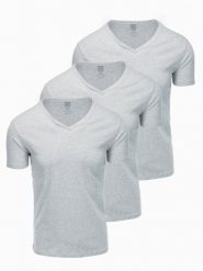 Zestaw koszulek bawełnianych V-NECK 3-pak - szary melanż V10 - Rozmiar: XXL. Szare t-shirty męskie Ombre Clothing, m, z aplikacjami, z bawełny, klasyczne, bez kołnierzyka. Za 109.99 zł.