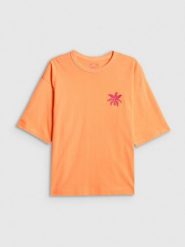 4F T-shirt boxy z nadrukiem damski - pomarańczowy M. Brązowe t-shirty damskie 4f, m, bez wzorów, z bawełny, bez kołnierzyka. Za 69.99 zł.