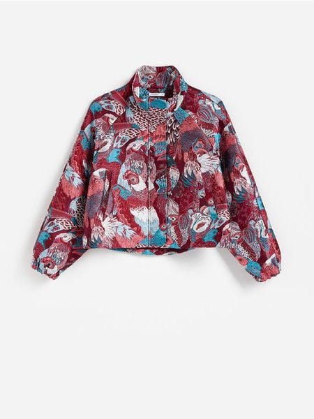 Żakardowa kurtka - burgundowy. Czerwone kurtki damskie Reserved, l, bez wzorów, z tkaniny, bez kaptura. Za 259.99 zł.