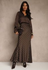 Brązowa Spódnica High Waist w Kropki o Trapezowym Kroju Ravea. Brązowe spódnice damskie Renee, l, bez wzorów, biznesowe, z podwyższonym stanem, maxi, trapezowe. Za 109.99 zł.