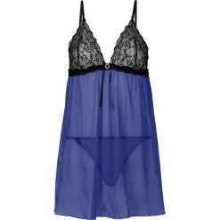 Koszulka nocna + stringi (2 części) bonprix szafirowo-czarny. Koszule nocne damskie marki bonprix. Za 79.99 zł.