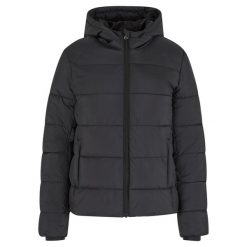 Krótka Kurtka Puchowa Z Kapturem Dla Kobiet. Czarne kurtki damskie Urban Classics, xs, bez wzorów, z puchu, z kapturem, trekkingowe. Za 256.99 zł.
