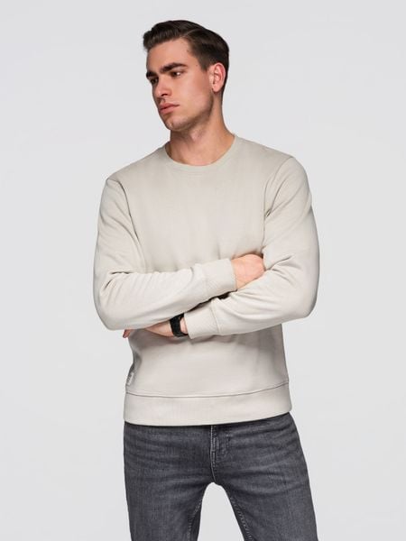 Męska bluza dresowa BASIC z okrągłym dekoltem OM-SSBN-0271 - - Rozmiar: M. Brązowe bluzy męskie Ombre Clothing, m, z aplikacjami, z bawełny, bez kaptura. Za 189.99 zł.