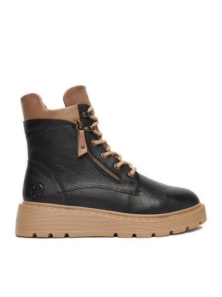 Rieker Trzewiki CEO-70406-00 Czarny. Czarne botki damskie Rieker, ze skóry, bez obcasa, na płaskiej podeszwie, bez zapięcia. Za 379.99 zł.