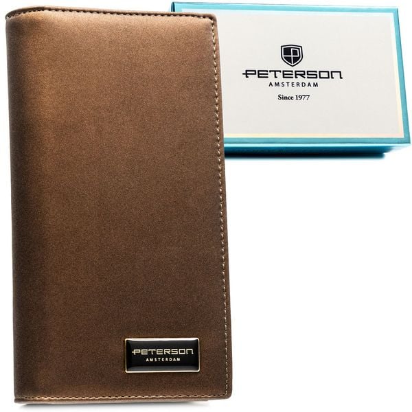 Brązowy portfel damski ze skóry naturalnej i ekologicznej z systemem RFID PTN PS1431-HNL Peterson. Brązowe portfele damskie Peterson, bez wzorów, ze skóry. Za 134.99 zł.